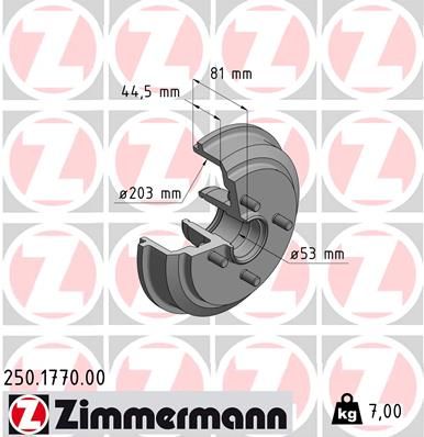  250177000 ZIMMERMANN Тормозной барабан