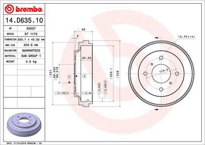  14D63510 BREMBO Тормозной барабан