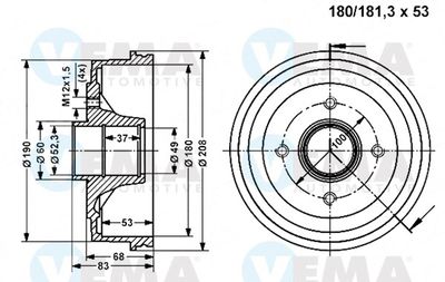  800833 VEMA Тормозной барабан