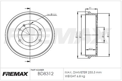  BD8312 FREMAX Тормозной барабан