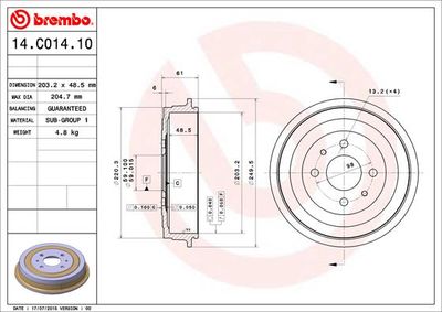  14C01410 BREMBO Тормозной барабан