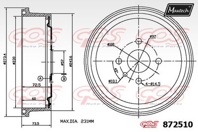  872510 MAXTECH Тормозной барабан