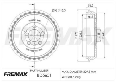  BD5651 FREMAX Тормозной барабан