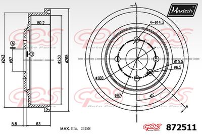  872511 MAXTECH Тормозной барабан