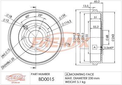  BD0015 FREMAX Тормозной барабан