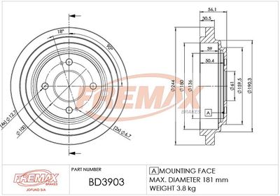  BD3903 FREMAX Тормозной барабан