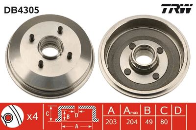  DB4305 TRW Тормозной барабан