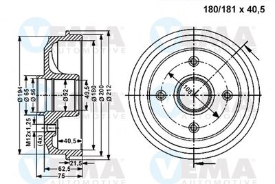  801129 VEMA Тормозной барабан