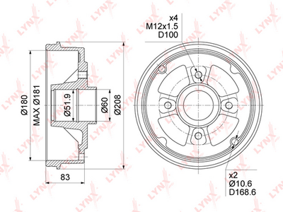  BM1033 LYNXauto Тормозной барабан