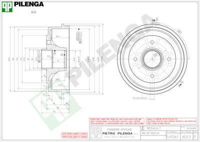  6043 PILENGA Тормозной барабан