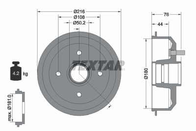  94012900 TEXTAR Тормозной барабан