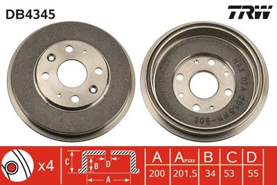  DB4345 TRW Тормозной барабан