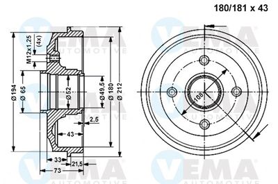  800998 VEMA Тормозной барабан