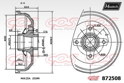  872508 MAXTECH Тормозной барабан