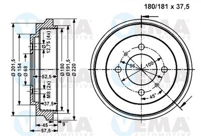  801185 VEMA Тормозной барабан