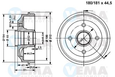  801125 VEMA Тормозной барабан