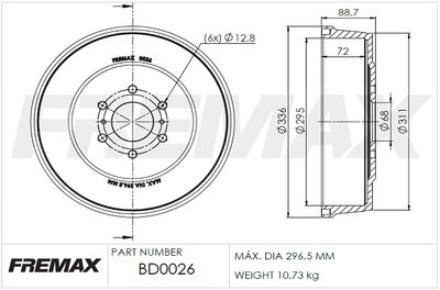  BD0026 FREMAX Тормозной барабан