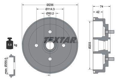  94042800 TEXTAR Тормозной барабан