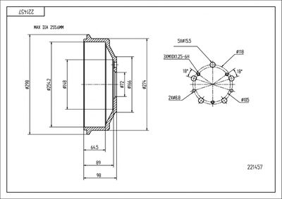  221457 HART Тормозной барабан