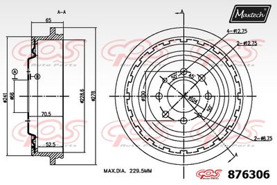  876306 MAXTECH Тормозной барабан