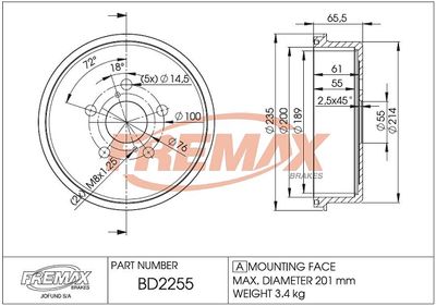  BD2255 FREMAX Тормозной барабан