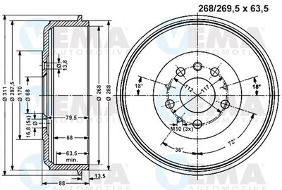  801118 VEMA Тормозной барабан