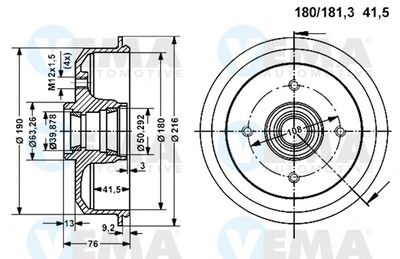  800937 VEMA Тормозной барабан