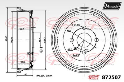  872507 MAXTECH Тормозной барабан