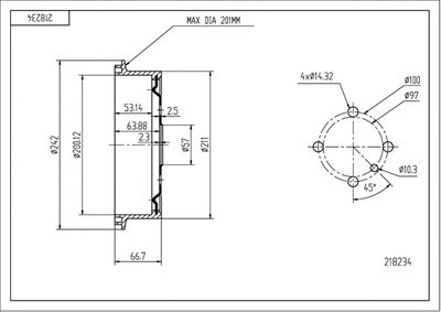  218234 HART Тормозной барабан