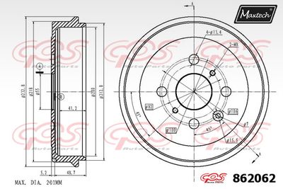  862062 MAXTECH Тормозной барабан