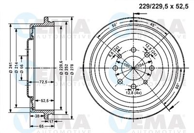  800835 VEMA Тормозной барабан