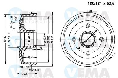  800850 VEMA Тормозной барабан