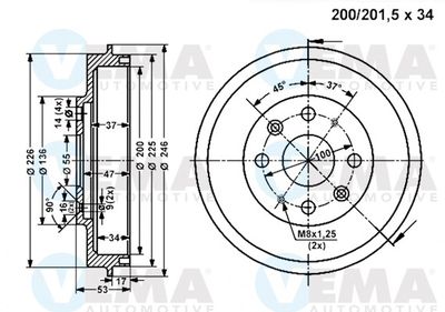  801355 VEMA Тормозной барабан