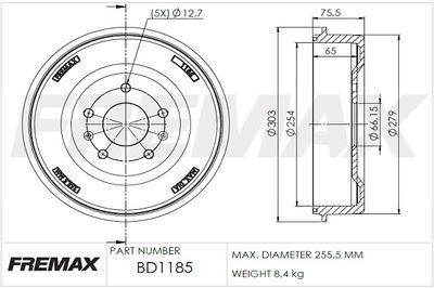  BD1185 FREMAX Тормозной барабан