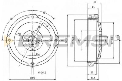  CR5257 BREMSI Тормозной барабан