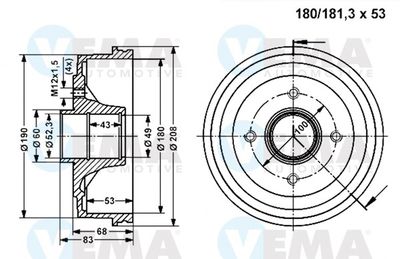  800834 VEMA Тормозной барабан