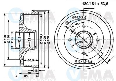  801311 VEMA Тормозной барабан